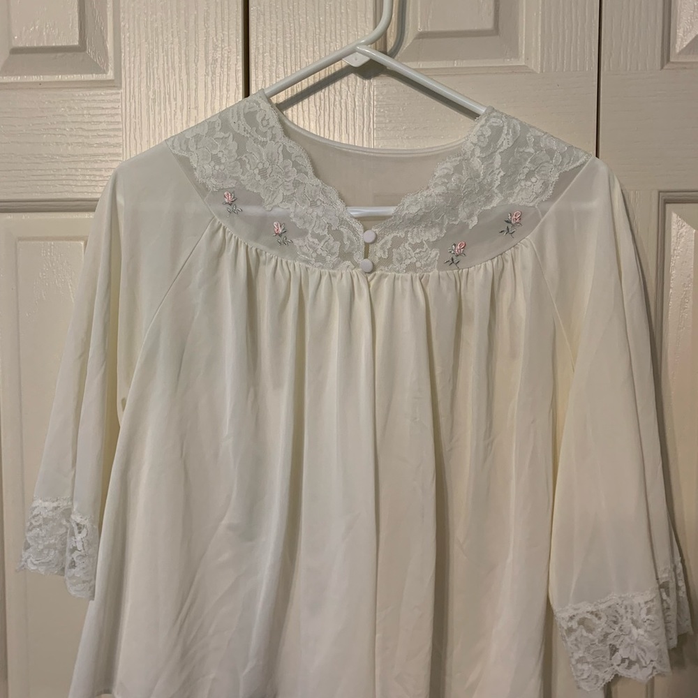 Vintage Babydoll lingerie gown camisole. Shadow Line Lg cream w/  pink flowers
